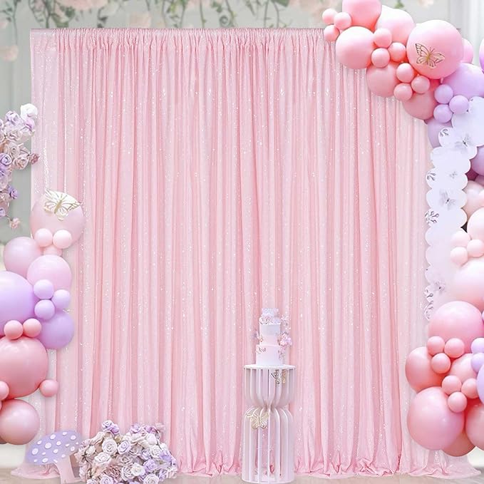 Pink Sequin Backdrop Curtain 8ft x 8ft Baby Shower Backdrop Drapes - Image 4