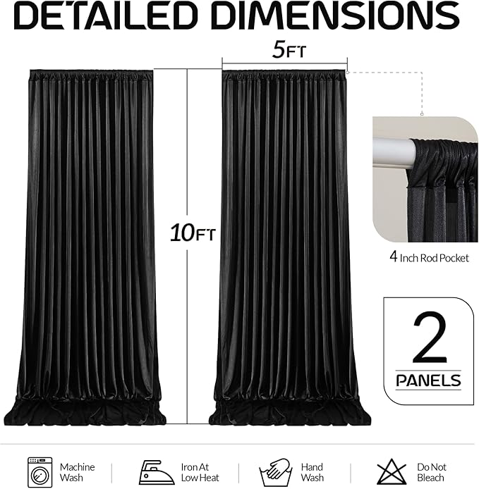 Black Satin Backdrop Curtains 2 Panels - Image 5