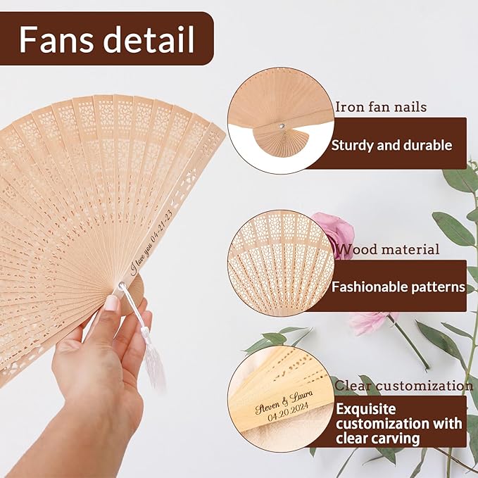 1Pcs Personalized Folding Hand Fans Custom Engraved Summer Wedding Fans - Image 4