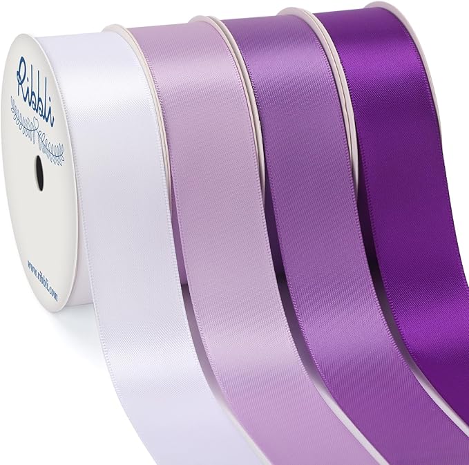 Ribbli Purple Satin Ribbon 1 Inch x 4 Rolls Total 40 Yards-White Lavender by Ribbli