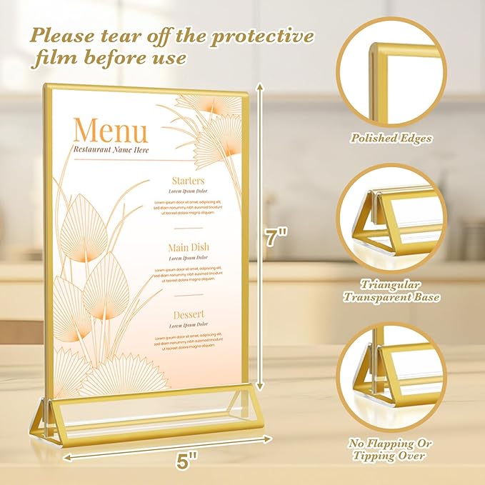 Gold Acrylic Sign Holder 5x7, 16 Pack Wedding Gold Frame Table Number Holders - Image 3