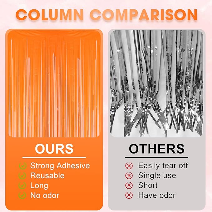4 Pack Orange Foil Fringe Backdrop Curtains, Tinsel Streamers Birthday Party - Image 5