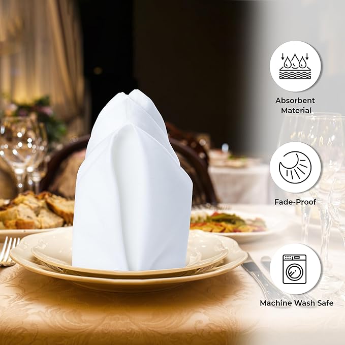Urban Villa White Cloth Napkins Set of 12 100% Cotton Dinner Napkins Cloths - Image 2
