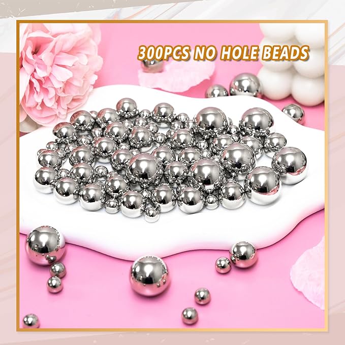 300Pcs Vase Filler Silver No Hole Faux Pearl Beads - Image 3