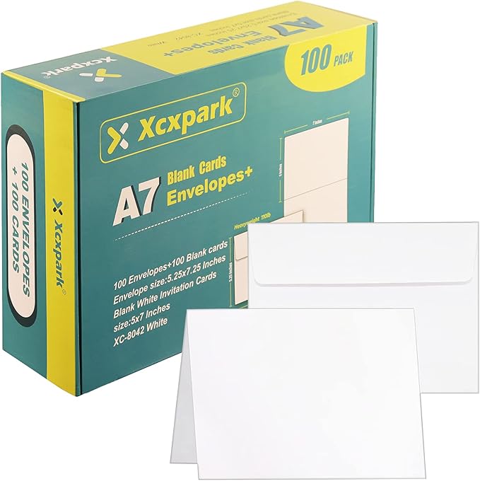 Blank White Cards, 100 Qty 5.25 x 7.25 inches Printable A7 Envelopes & 100 Qty by Xxcxpark