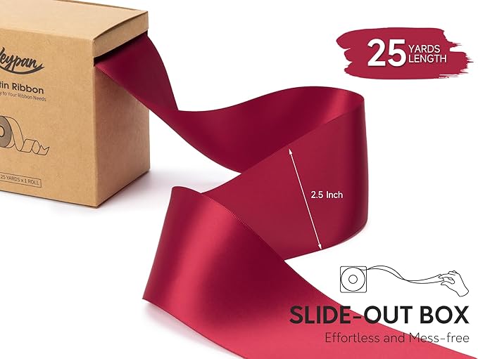 Burgundy Satin Ribbon 2.5 Inch Double-Faced Ribbons 25 Yards - Image 2