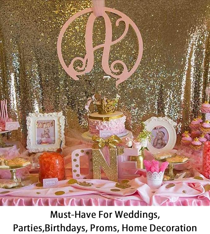 ShinyBeauty Sequin Backdrop 4x10ft Shiny Gold Sequin Curtains 2 Panels Glitter - Image 5