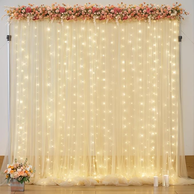 10ft x 8ft Champagne Sheer Tulle Backdrop Curtains - Image 7
