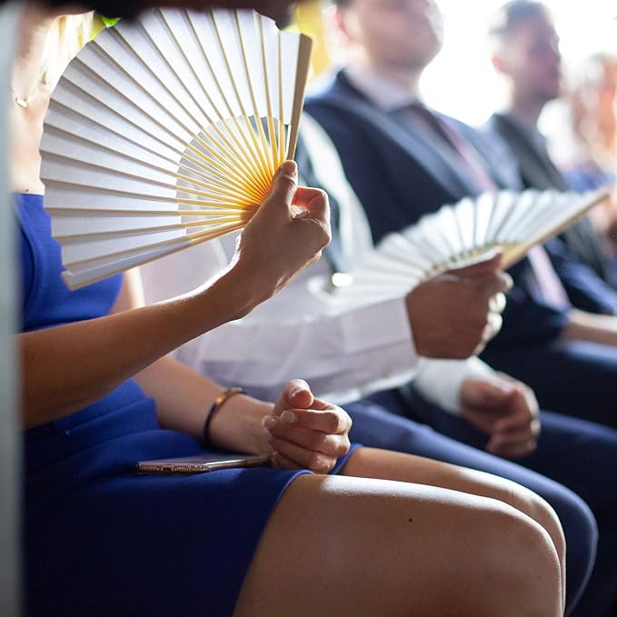 Aneco 18 Pieces White Handheld Cloth and Bamboo Folding Fans - Image 6