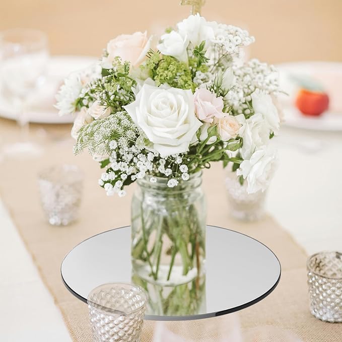 9 Pcs 8inch Round Mirror Tiles for Centerpieces, 2mm Acrylic Mirror Trays Flat - Image 4