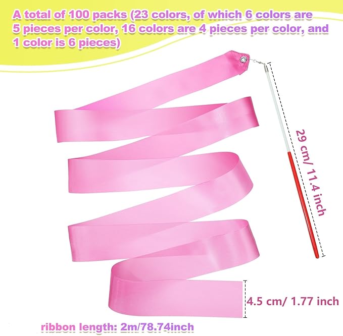 Yilloog Ribbon Dancing Wands Party Favors, 78.7 Inch Gymnastics Ribbon - Image 3