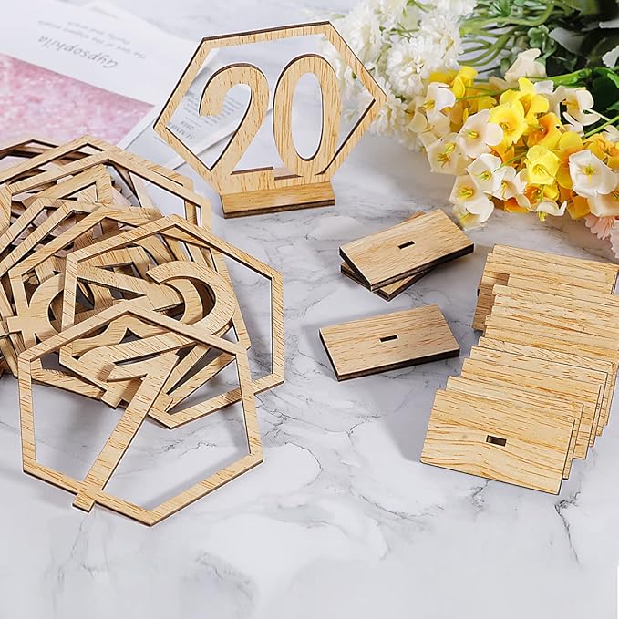 Wooden Table Numbers, Hexagon Shape 1-20 Wedding Table Numbers - Image 4