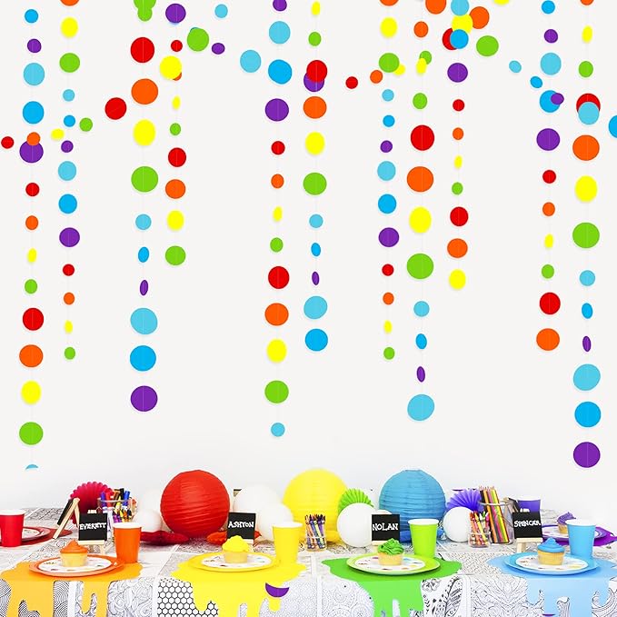 46Ft Rainbow Garland Colorful Circle Dots Hanging Paper Streamer Backdrop Multi - Image 4