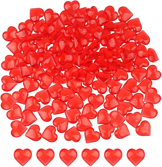 220 Pieces Red Acrylic Heart Flat Back Heart Gems by Fangoo