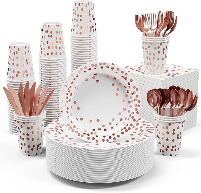 White and Rose Gold Party Supplies by JOLLYPARTY