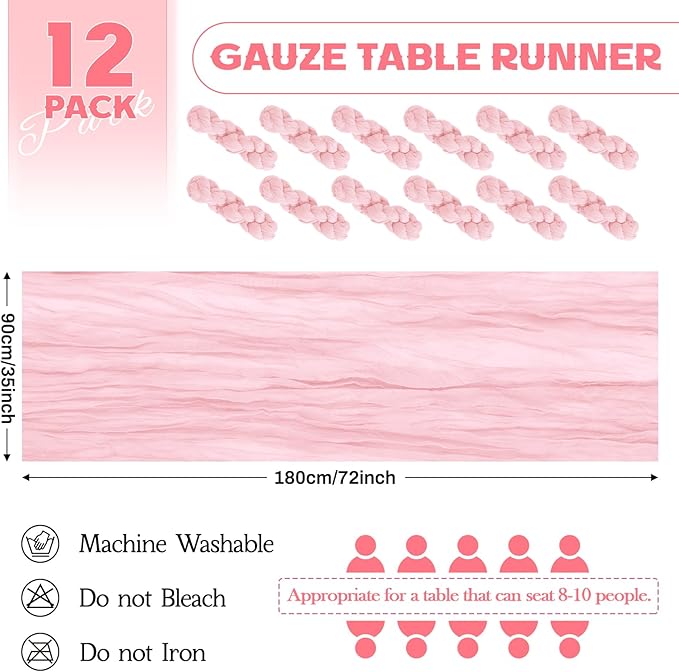 Aktor 12 Pack Pink Table Runner Boho Cheesecloth Table Runner Semi Sheer Gauze - Image 4