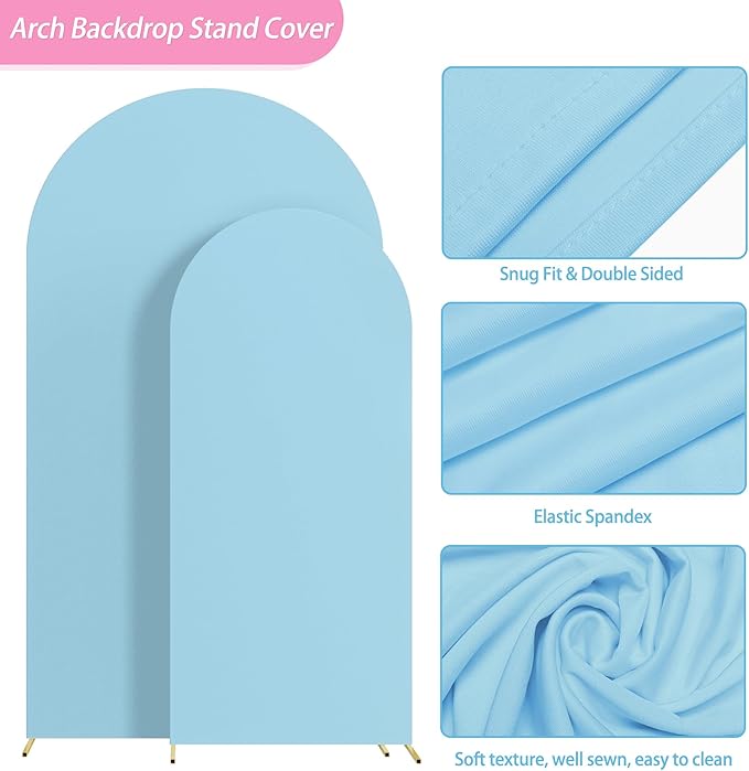 Fomcet Wedding Arch Cover 7.2FT, 6FT Dusty Blue Spandex Fitted Fabric Arch - Image 3