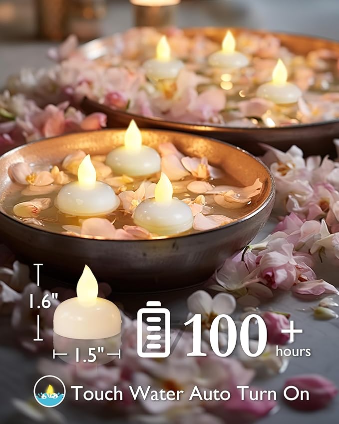 Homemory 72 Pack Waterproof Flameless Floating Tealights, Battery Flickering - Image 3