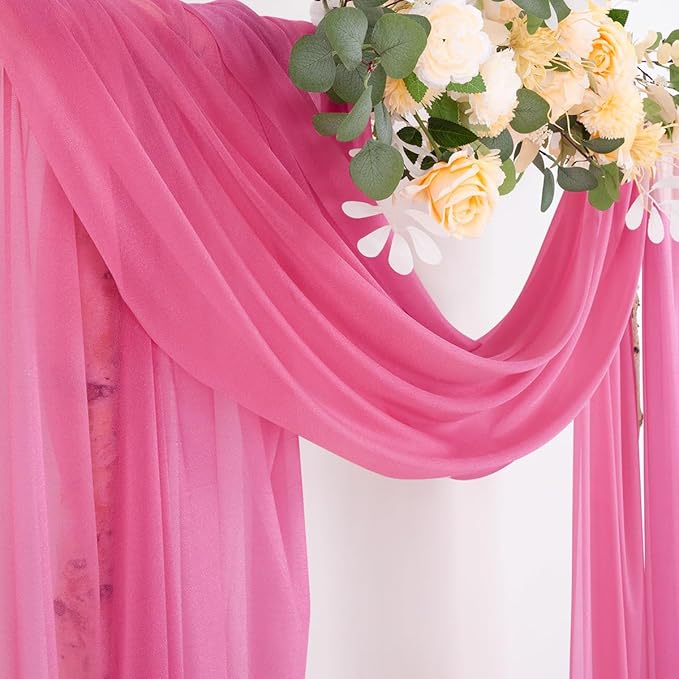 Socomi Wedding Arch Draping Fabric 29" x 20Ft 4 Panels Fuchsia Sheer Outdoor - Image 2