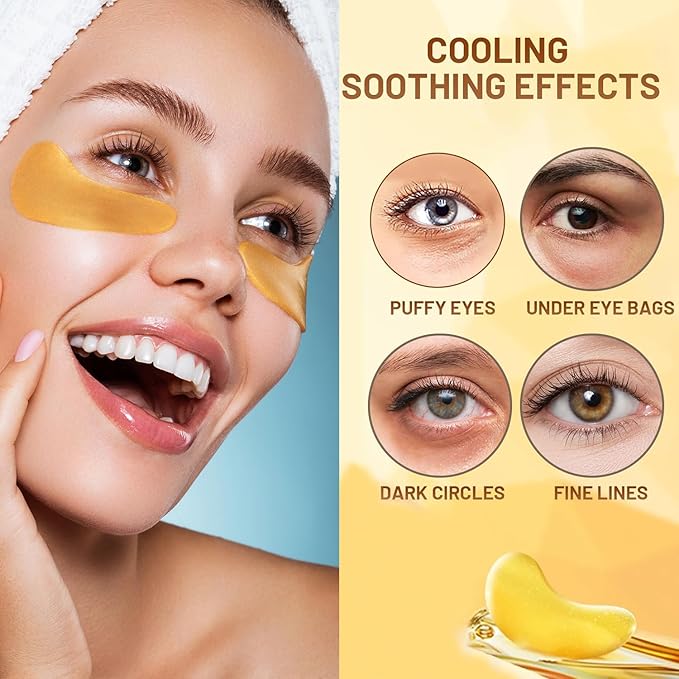 30 Pairs Lip Mask & Eye Mask, 24K Gold Crystal Gel Collagen Eye Patches - Image 2