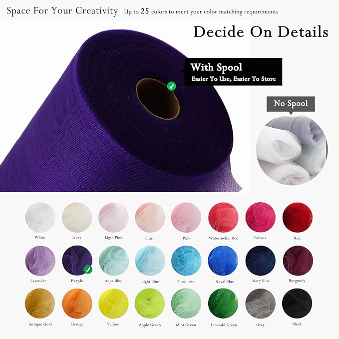 Purple Tulle Fabric Rolls 54 Inch by 40 Yards Tulle Bolt Spool - Image 3