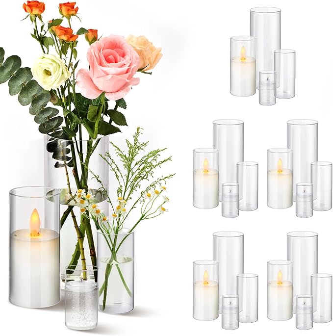 24pcs Clear Glass Cylinder Vases, 12 inch Tall Hurricane Floating Candle Holder by Moomuto