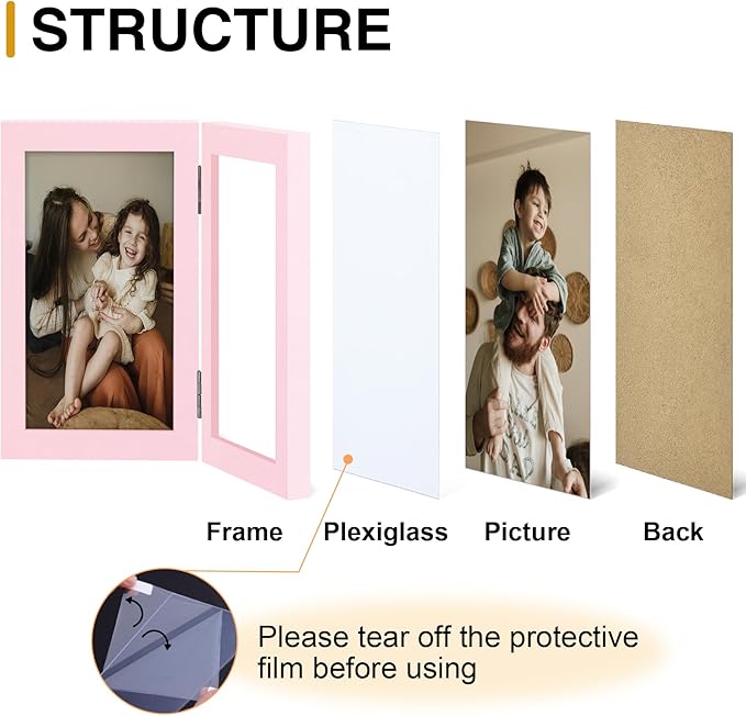 decorUhome Double 4x6 Picture Frame Vertical, Engineered Wood Bifold Photo Frame - Image 3
