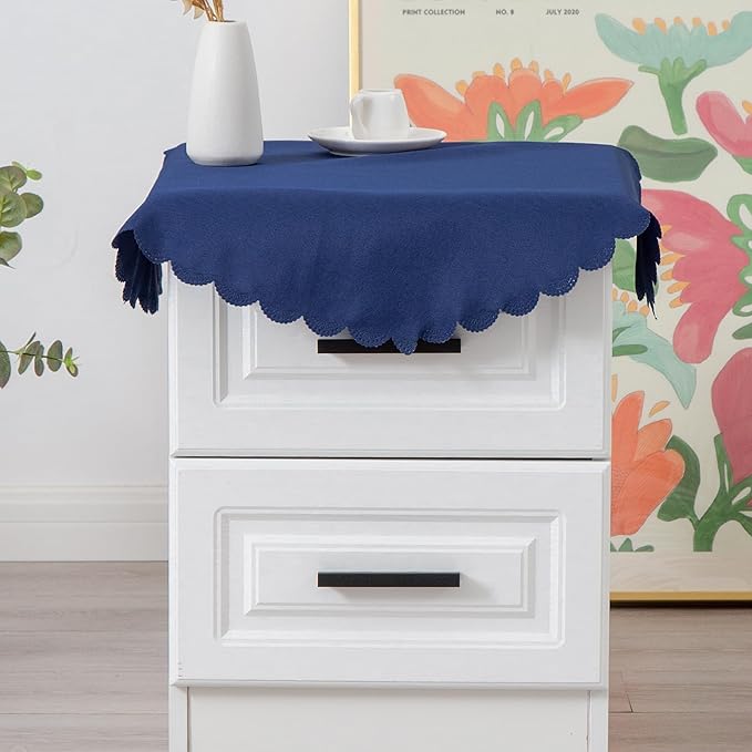 Small Round Navy Tablecloth 24 Inch Polyester Fabric Washable Table Cover - Image 2