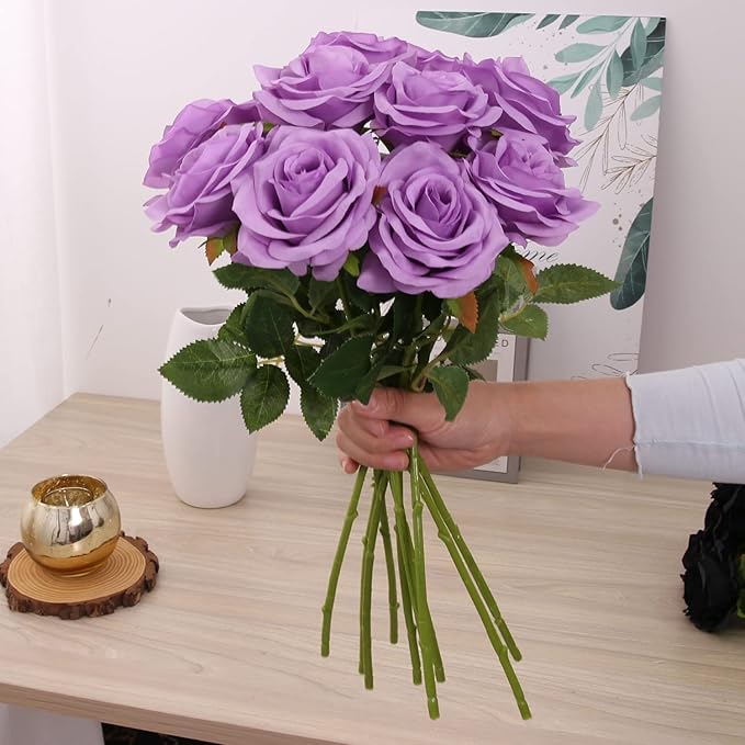 Artificial Rose 10pcs Open Flower Bouquet Faux Rose Stems - Image 6