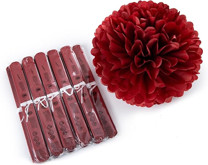12" Burgundy Tissue Pom Poms DIY Hanging Paper Flower Balls - Image 2