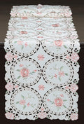 Creative Linens Embroidered Pink Rose Daisy Floral Table Runner Dresser Scarf by Creative+Linens