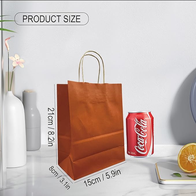 BAG BOX 50 Pack Small 5.9x3.1x8.25 Inch Orange Kraft Paper Gift Bags - Image 2