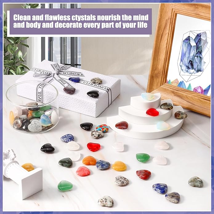 100PCS Worry Stones Heart Shape Healing Crystals, Anxiety Crystal Bulk 0.8 Inch - Image 7