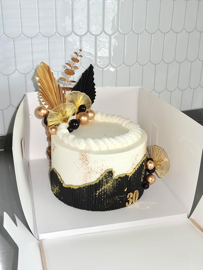 Boho Cake Topper Black Gold Balls Cake Topper Gold Leaves Cake Decorations Prom - Image 3