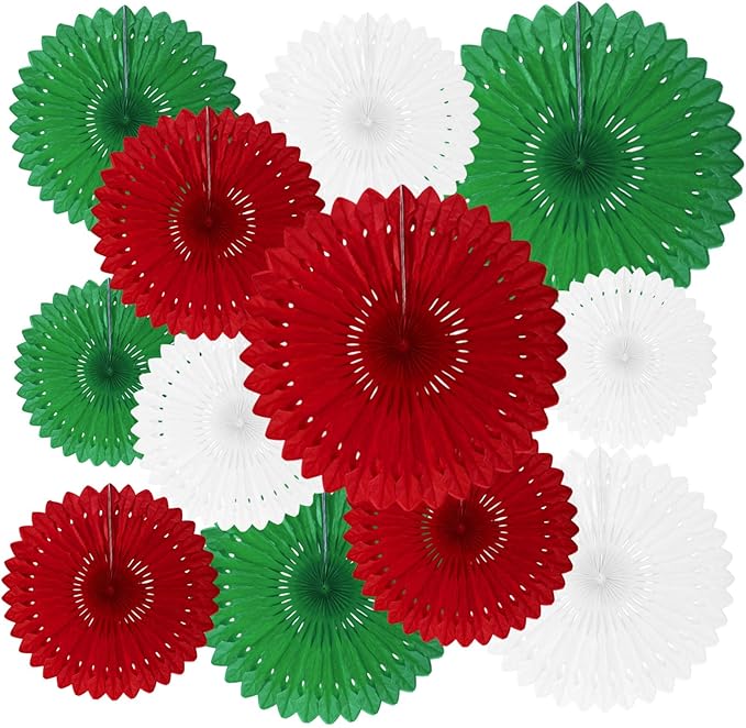 18 Pcs Christmas Hanging Paper Fan, Hanging Honeycomb Round Paper Fans by Zankubom