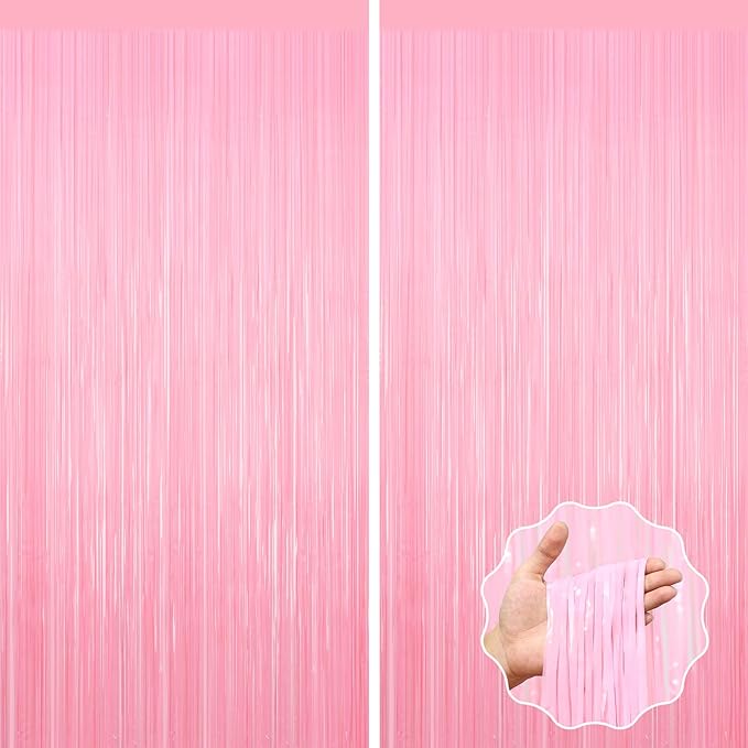 2Pack Foil Curtain Pastel Pink Backdrop Streamers Metallic Tinsel Fringe by forlvwoon