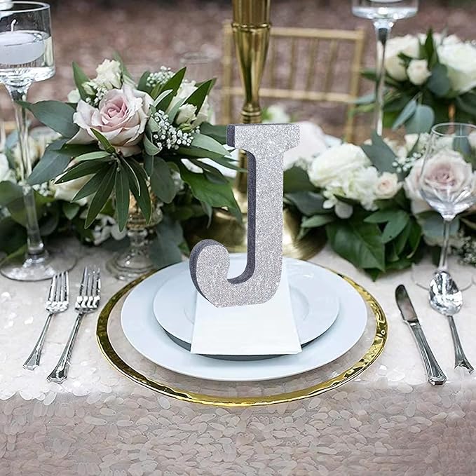TONIFUL 8 Inch Silver Glitter Letter J Table Centerpiece A-Z Silver Birthday - Image 6
