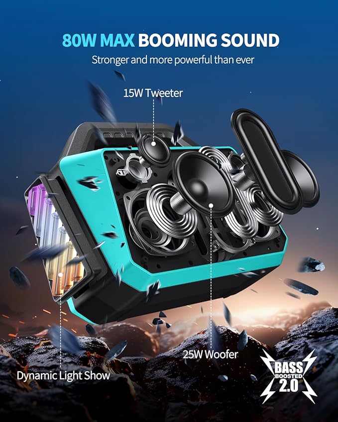 Powerful 80W Outdoor Bluetooth Speaker: IPX6 Waterproof, 20H Playtime, Deep Bass - Image 2
