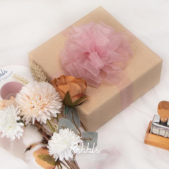 Ribbli Rose Pink Organza Ribbon, 1/2 Inches x Continuous 50 Yard, Cookie - Image 3