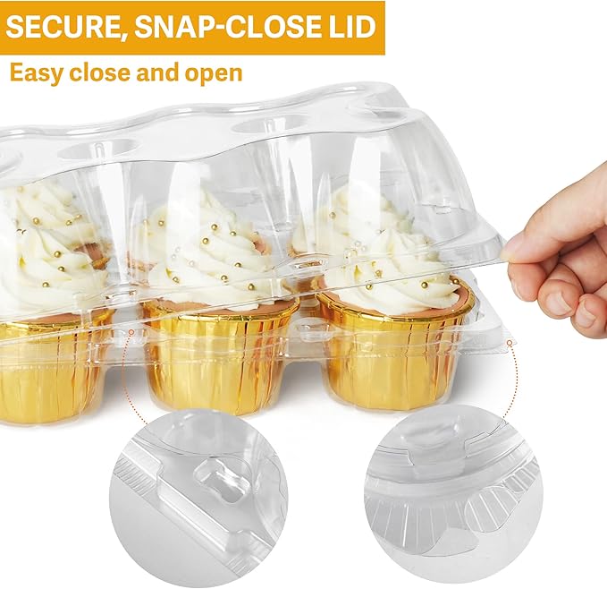 LotFancy Cupcake Containers 6 Count, 40 Sets, Half Dozen Clear Cupcake Boxes - Image 4
