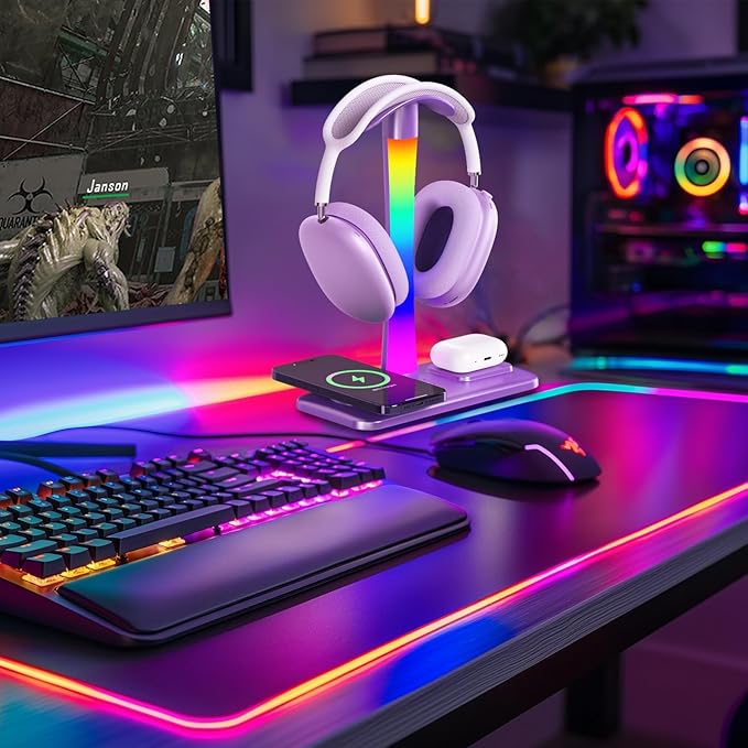 Headphone Stand with Wireless Charger, Gaming Headset Stand with RGB Light Mode - Image 7