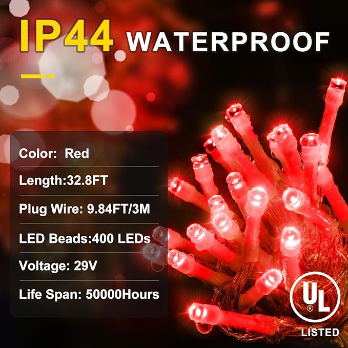 KNONEW Christmas Lights Outdoor Decorations 400 LED 33ft 8 Modes Curtain Fairy - Image 4