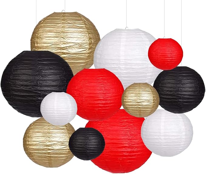 Black Red White Paper Lanterns Decorative 12pcs Party Hanging Decorations by Capesaro