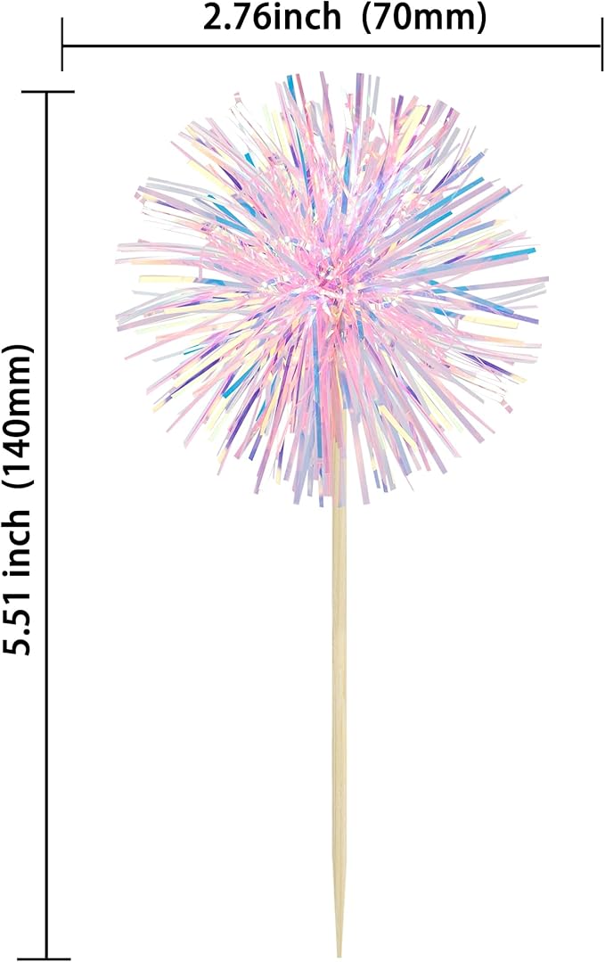 Ephlyn 30Pcs Foil Firework Cupcake Toppers Happy Birthday Cake Toppers Tinsel - Image 2