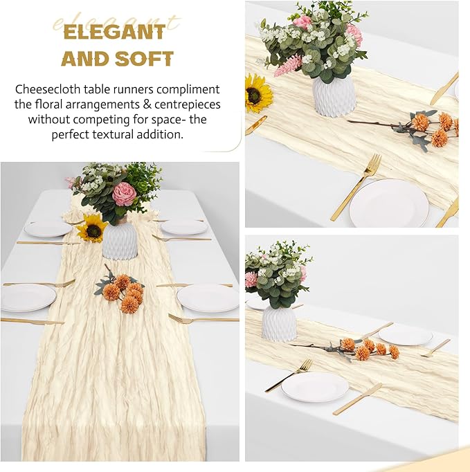 Aktor 12 Pack Ivory Table Runner Boho Cheesecloth Table Runner Semi Sheer Gauze - Image 5