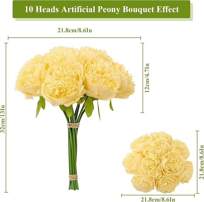 U'Artlines 10 Heads Artificial Peony Silk Flower Leaf Home Office Wedding Party - Image 2