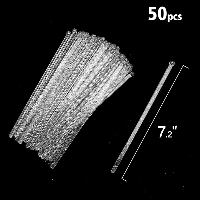 50-PCS Silver Glitter Plastic Swizzle Sticks, Crystal Cake Pops, Cocktail - Image 6