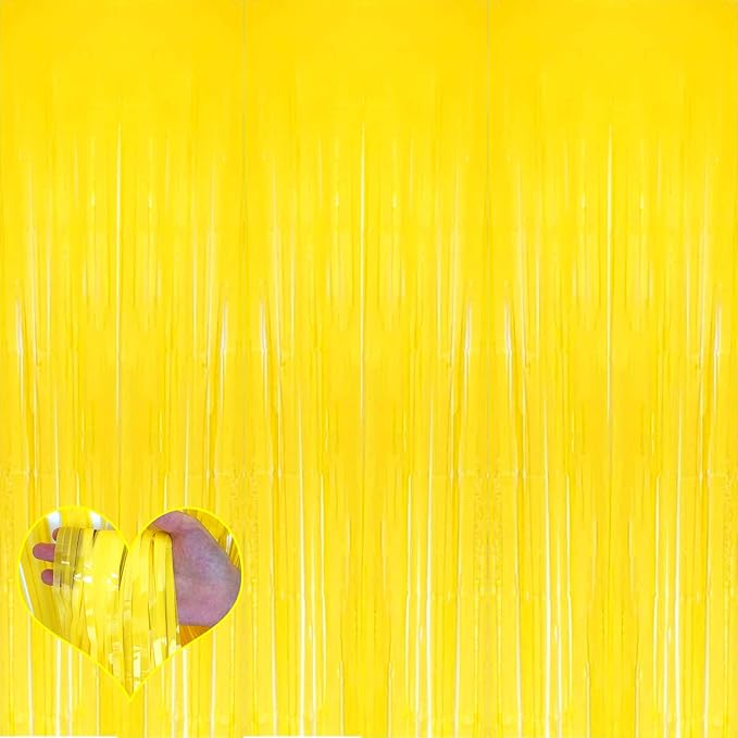 4 Pack Yellow Fringe Curtain Backdrop, 3.2Ft x 6.6Ft Metallic Tinsel Foil by Mebiornt