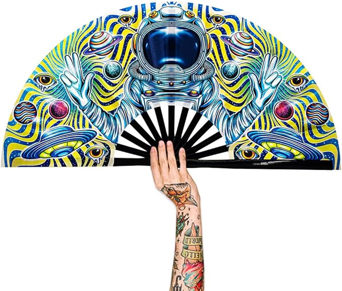 13" Large Rave Fan Bamboo, Folding Clack Hand Fans Foldable by Raveahem