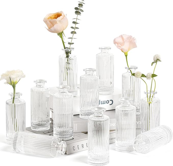 ComSaf Small Bud Vases Set of 12, 5.2 inch Glassl Bud Vase in Bulk, Mini Flower by ComSaf